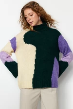 Trendyol Emerald Green Soft Textured Color Block Knitwear Sweater