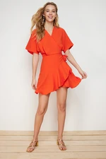 Trendyol Orange Double Breasted Skirt Flounced Mini Woven Dress