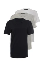 Trendyol Navy-Grey Melange-White Basic Slim/Slim Fit 100% Cotton 3 Pack Short Sleeve T-Shirts