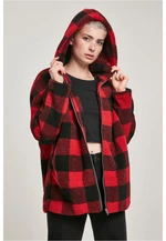 Women's Sherpa Oversized Check hooded jacket burnt/blk