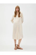 Koton Midi Shirt Dress V-Neck Linen Blended