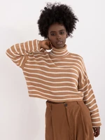 Brown short striped turtleneck sweater