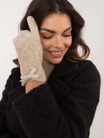 Beige knitted women's gloves