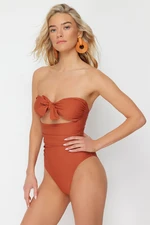 Trendyol Tile Strapless Cut Out/Windowed Hipster Swimsuit