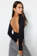 Trendyol Black Deep Backless Fitted Cotton Stretchy Knitted Blouse