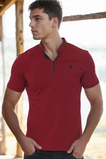 T8571 DEWBERRY ZIPPER MEN'S T-SHIRT-BURGUNDY-1