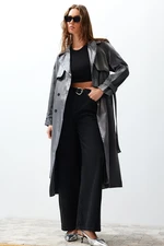 Trendyol Anthracite Oversize Wide Cut Belted Trench Coat