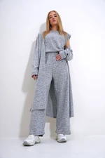 Trend Alaçatı Stili Dámské Antracitové Rameno Polstrované Halenka Crew-neck S Kalhotami A Svetrem Slim Knitwear Set Suit