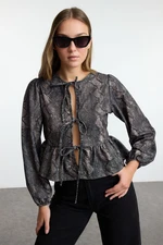 Trendyol Brown Leopard Printed Tie Detailed Regular/Normal Pattern Flexible Knitted Blouse