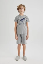 DEFACTO Boy's Dinosaur Printed Short Sleeve Pajama Set with Shorts