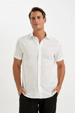 DEFACTO White Regular Fit Basic Plain Cotton Short Sleeve Shirt