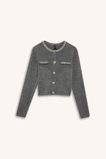 DEFACTO Regular Fit Crew Neck Stoned Buttoned Knitwear Cardigan