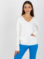 Ecru Plain Classic Sweater With Neckline