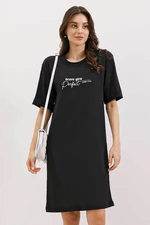 Bigdart 2452 Printed Oversize Knitted Dress - Black