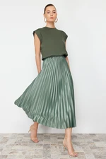 Trendyol Mint Pleated Maxi Stretchy Knitted Skirt