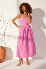 Trendyol Pink 100% Linen Strap Maxi Dress