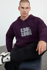 Trendyol Purple Oversize/Wide Cut Hooded Fleece/Warm Embroidered Sweatshirt