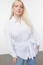 Trendyol Curve White Plus Size Waisted Poplin Woven Shirt