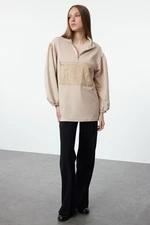 Trendyol Light Beige Embroidered Pocket Detailed Sweatshirt