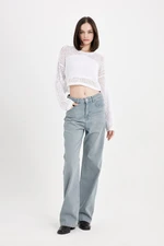 DEFACTO 90's Wide Leg High Waist Long Jean Washed Trousers