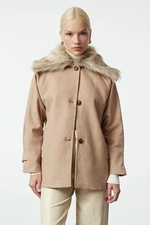 Trendyol Beige Detachable Collar Für Detailed Regular Midi Wool Coat