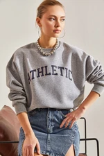 Bianco Lucci Women's Athletic Printed Three Thread Raised Sweatshirt