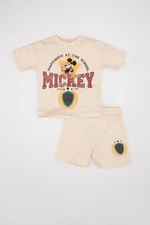 DEFACTO Baby Boy Disney Mickey & Minnie Short Sleeve T-Shirt Shorts Combed Cotton 2-Piece Set