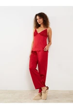 LC Waikiki V-Neck Embroidered Straps Satin Women's Pajamas Set