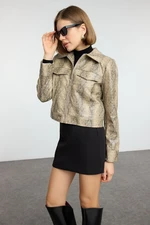 Trendyol Multicolored Fitted Mold Animal Patterned Faux Leather Jacket Coat