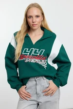 Trendyol Emerald Green Thick Fleece Inside Oversize/Wide Fit Polo Neck Knitted Sweatshirt