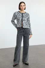 Trendyol Anthracite Leopard Patterned Knitwear Cardigan