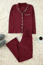 Trendyol Claret Red 100% Cotton Piping Detailed Knitted Pajama Set