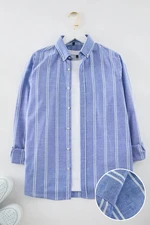 Trendyol Blue Slim Fit Button Down Collar Pinstripe Shirt