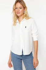 Trendyol Ecru Heart Embroidery Detail on Chest Regular Regular Fit Woven Shirt