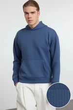 Trendyol Indigo Oversize/Wide Cut Textured Basic Hooded Sweatshirt