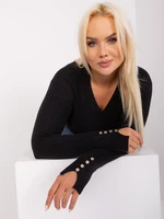 Black plus-size sweater with buttons on the sleeves