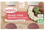 BABYBIO Jablko, banán a jahody s mätou 2 x 130 g