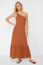 Trendyol Brown Midi Woven One Shoulder Beach Dress with Accessories