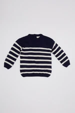 DEFACTO Baby Boy Navy Blue Crew Neck Striped Knitwear Sweater