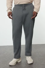 Trendyol Anthracite Plus Size Regular/Normal Cut Thick Sweatpants with Stitching Detail