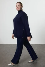 Trendyol Curve Navy Blue Button Detailed Turtleneck Knitwear Sweater