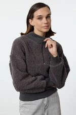 Trendyol Anthracite Zippered Oversize/Wide Fit Plush Thick Knitted Sweatshirt