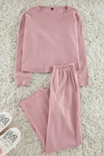 Trendyol Pink Ribbed Knitted Pajama Set