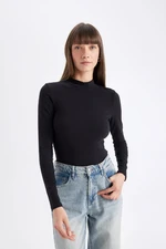 DEFACTO Women's Black Slim Fit Slim Fit Half Turtleneck Casual Basic Plain Long Sleeve T-Shirt