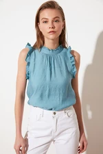 Trendyol Blue Ruffle Detail Sleeveless Woven Blouse