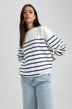 DEFACTO Relax Fit Crew Neck Striped Thin Sweatshirt