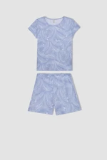 DEFACTO Girl's Patterned Short Sleeve Pajama Set with Shorts