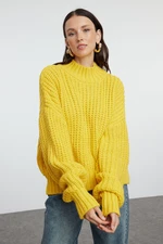 Trendyol Yellow Crop Soft Textured Basic Thick Knit Detailed Knitwear Sweater