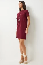 Happiness İstanbul Women's Claret Red Crew Neck Basic Crepe Dress