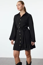 Trendyol Black Belted Mini Flounce Detailed Woven Shirt Dress